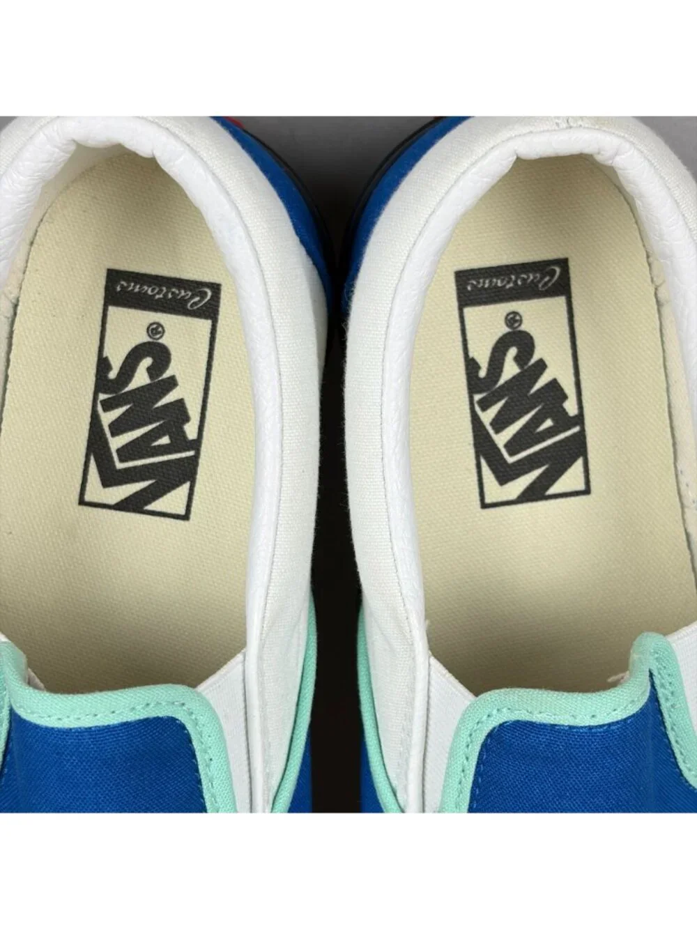 Vans Classic Slip On Color Block Sneakers Womens 9 Wide Blue White Casual
